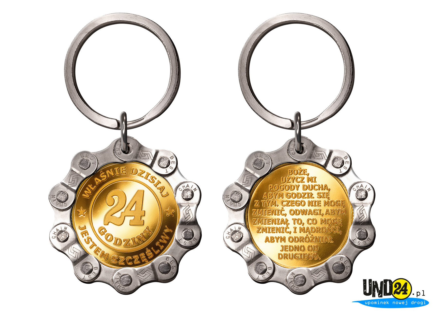 Designerski brelok - 24 Godziny z Modlitwą o Pogodę Ducha w Amerykańskim Stylu w Łańcuchu - Tzw. Zerowy