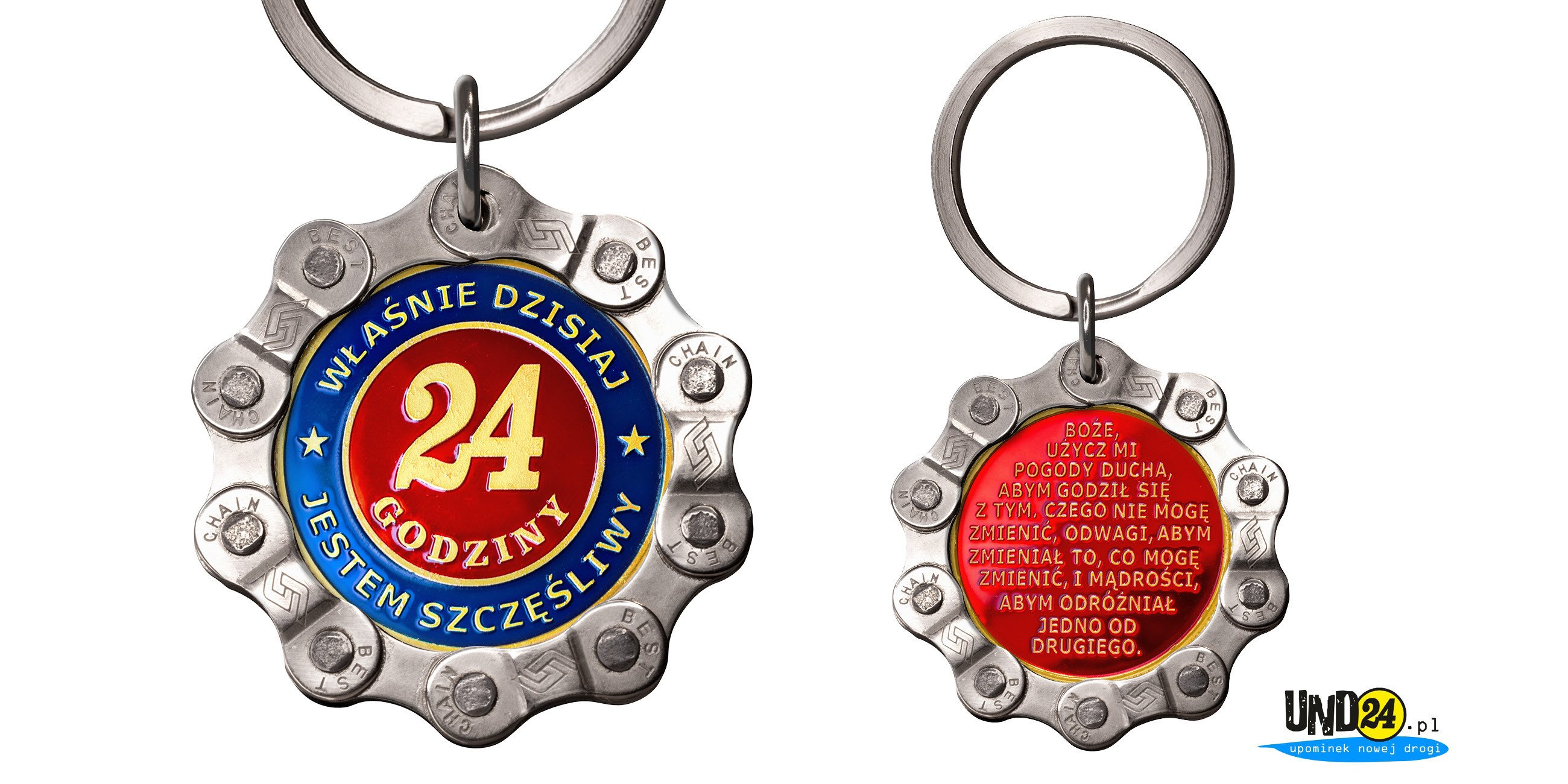 Designerski brelok - 24 Godziny - Modlitwa o Pogodę Ducha - Kolorowy w Amerykańskim Stylu w Łańcuchu - Tzw. Zerowy