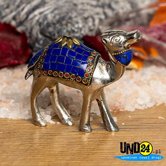 Aluminiowa Figurka Dromadera inkrustowana kamieniami w kolorze granatowym