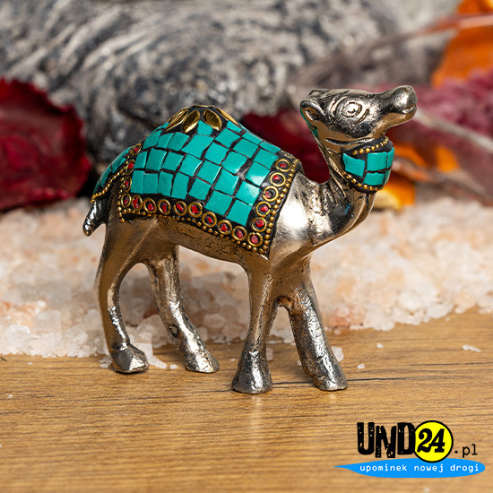 Aluminiowa Figurka Dromadera inkrustowana kamieniami w kolorze turkusowym